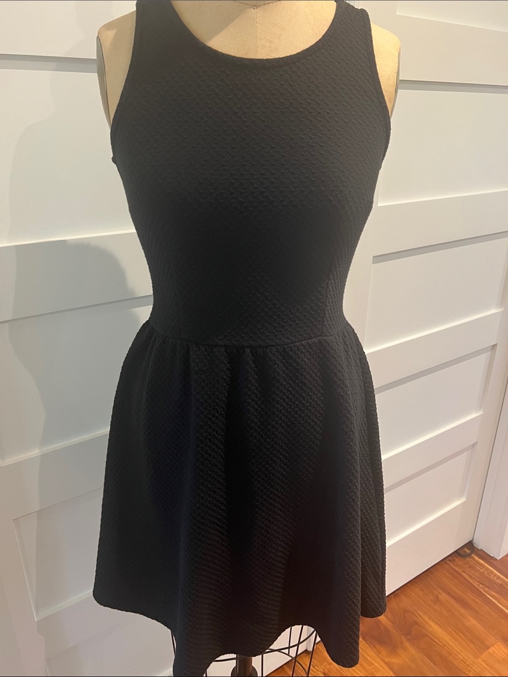 Classic Black Textured Super Stretch Fit-and-Flare Dress